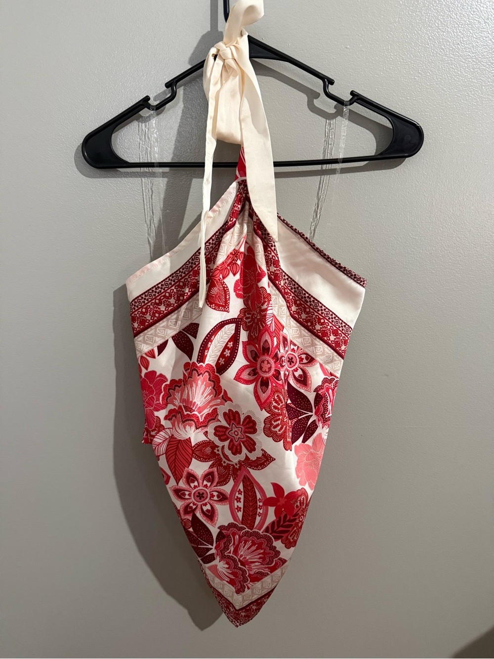 june & hudson Red and Cream Floral Halter Scarf Top